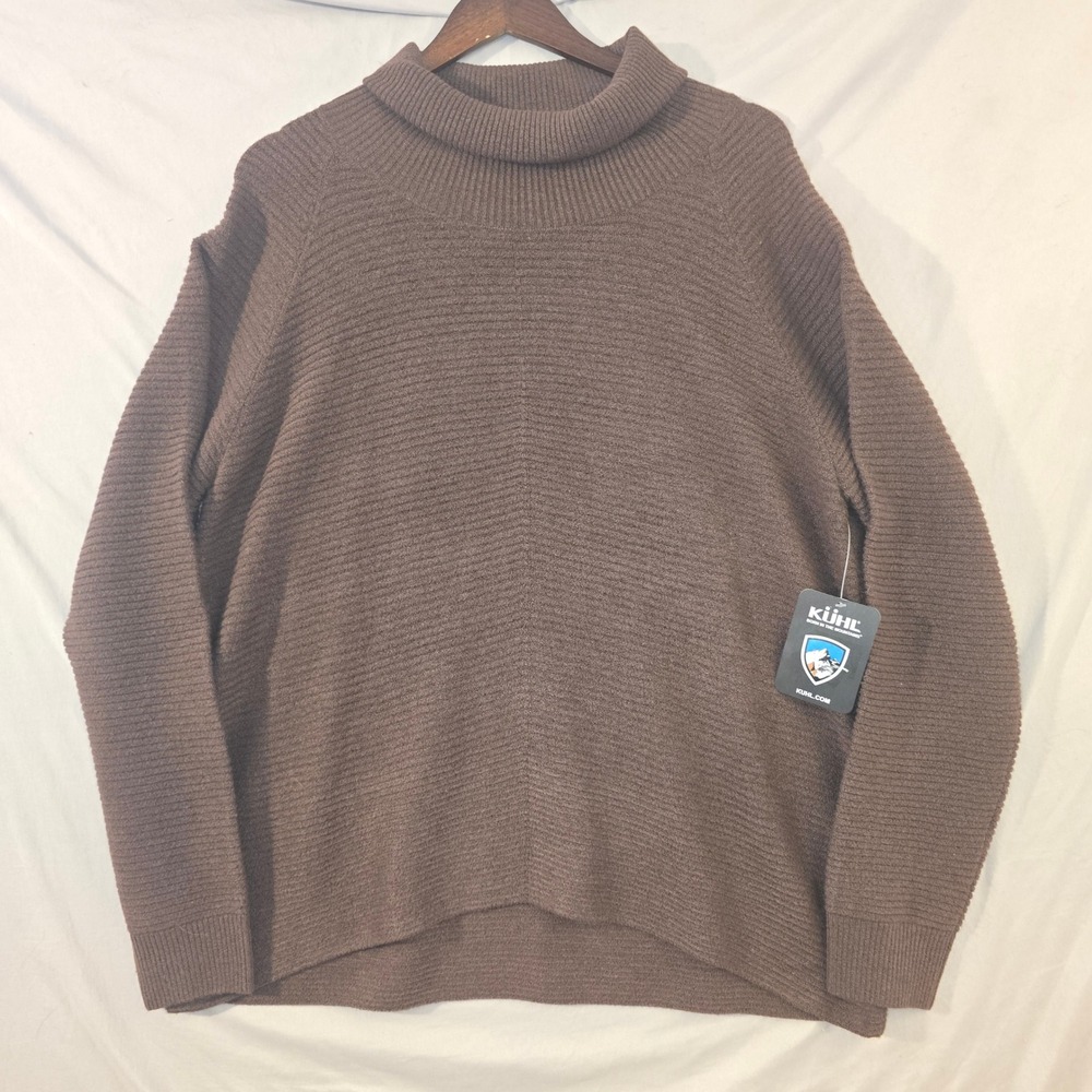 KUHL Solace Sweater XL Women Coffee Brown Ribbed Cowl Neck 4406 New